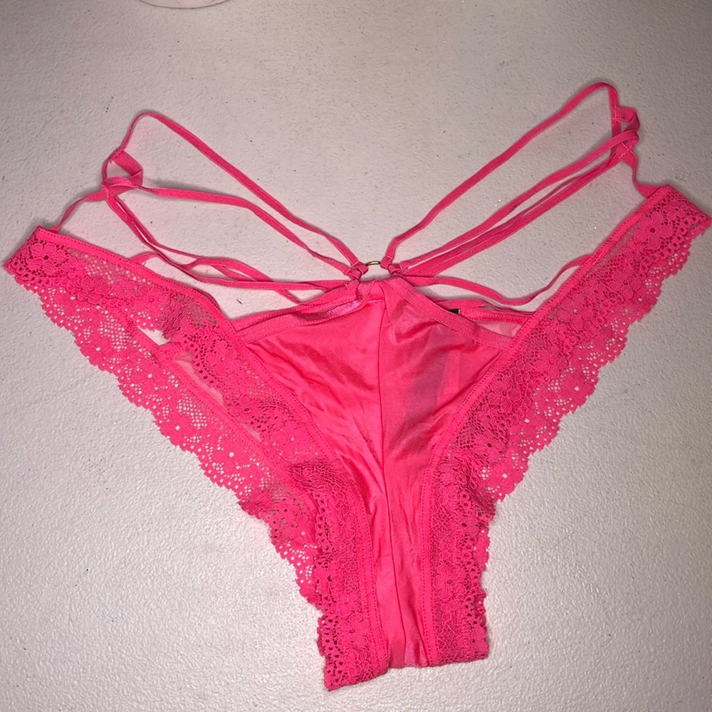 Victorias Secret Panty Cheeky Strappy Neon Pink Lace Panties VS Sexy Panty 🆕 🔥 - Picture 3 of 12
